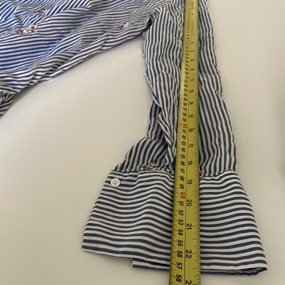 M Zara Women Blue/White Striped Long Sleeve Button Shirt w/ Floral Embroidery - Picture 8 of 9
